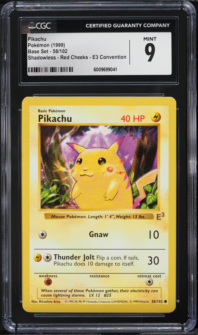 1999 Pokemon Base Set Shadowless E3 Stamp Red Cheeks Pikachu #58 CGC 9 MINT