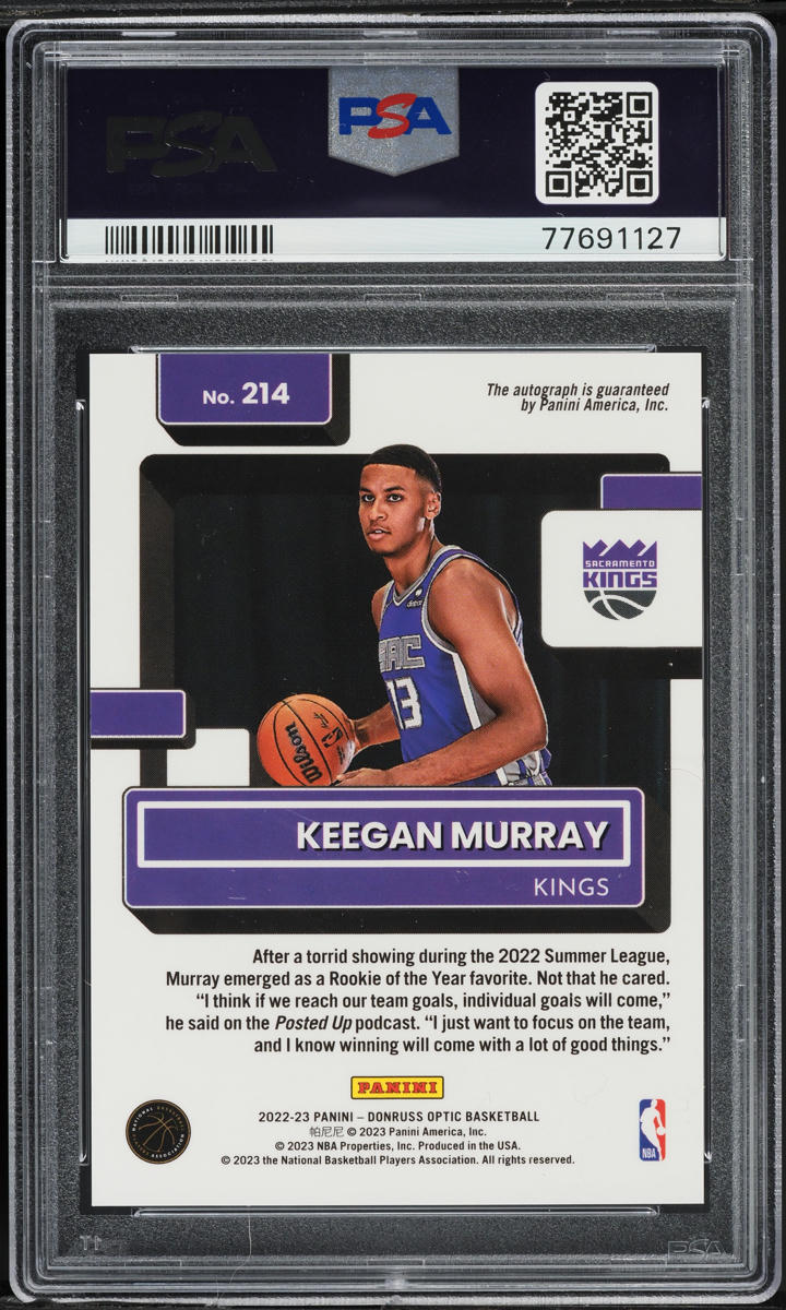 2022 Donruss Optic Keegan Murray ROOKIE AUTO #214 PSA 10 GEM