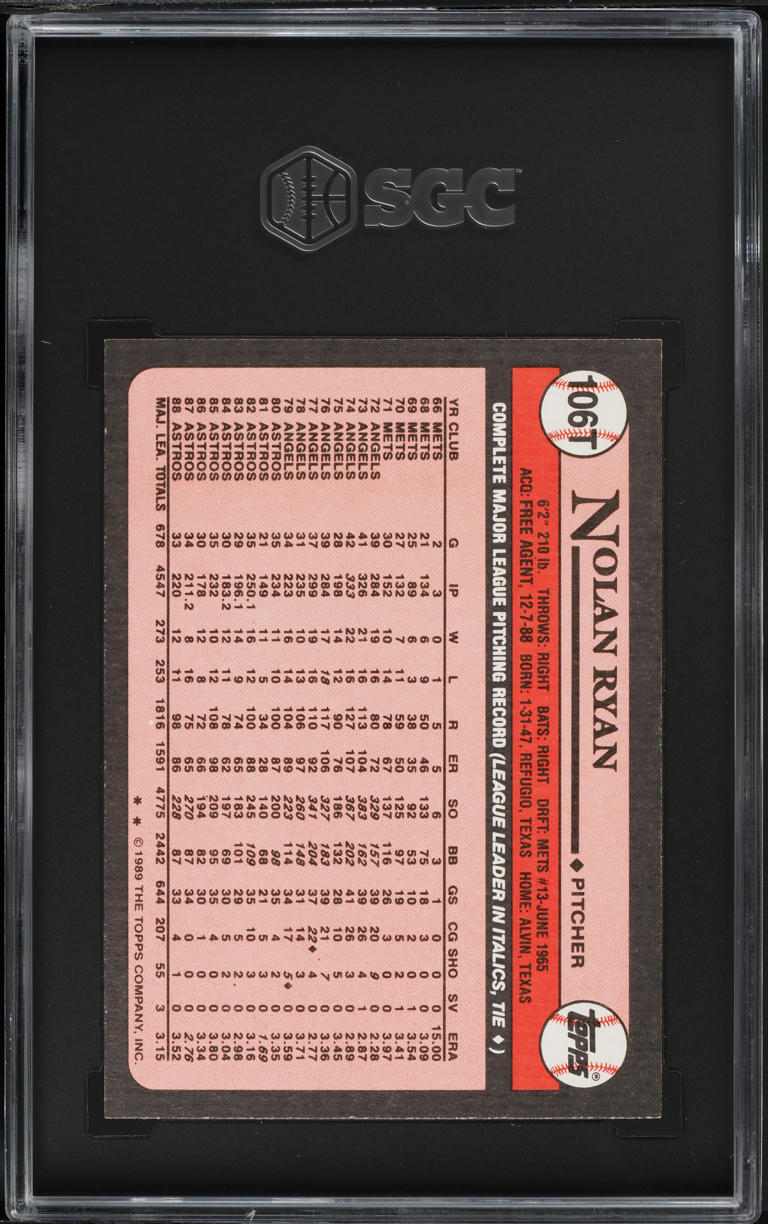 1989 Topps Traded Nolan Ryan #106T SGC 8.5 NM-MT+