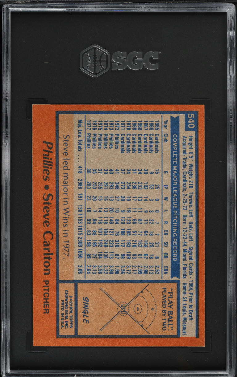 1978 Topps Steve Carlton #540 SGC 8 NM-MT