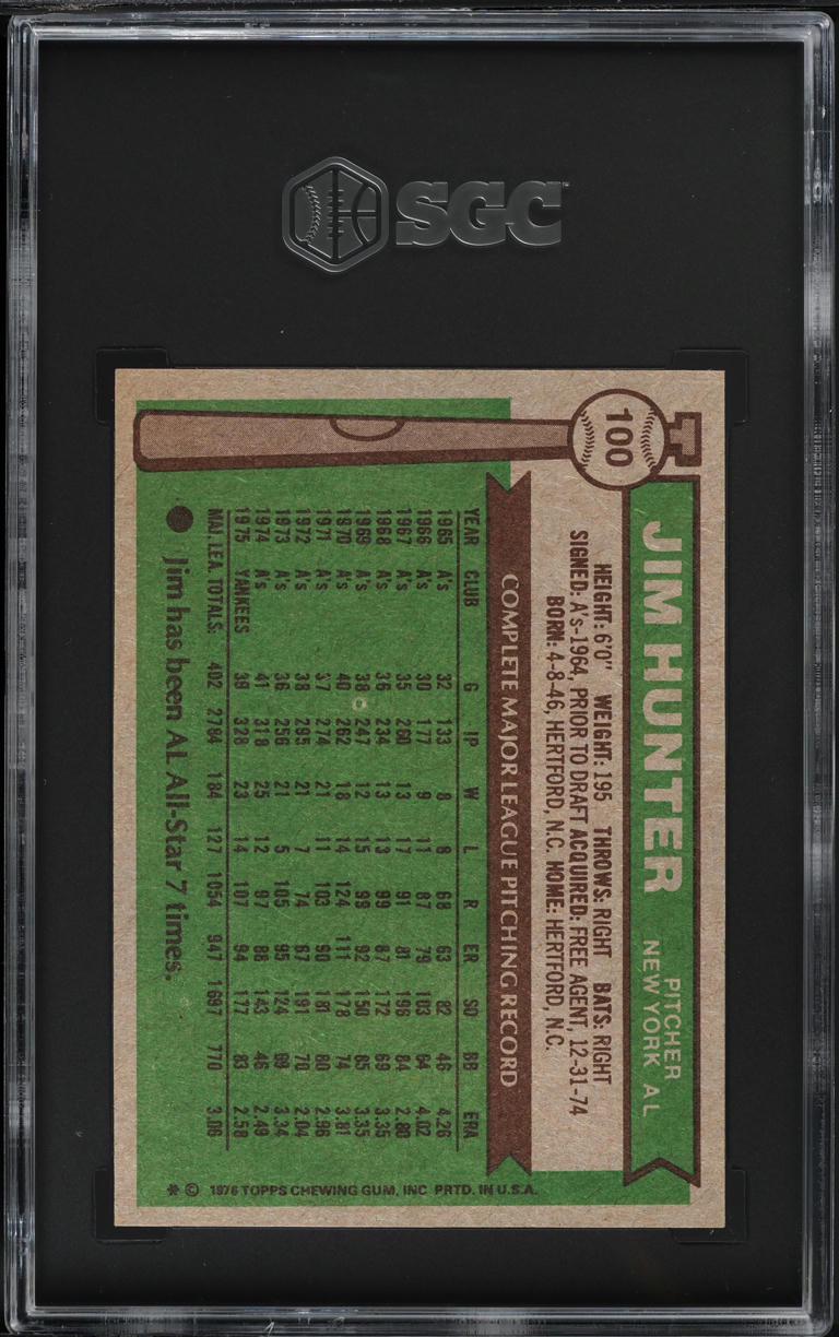 1976 Topps Jim Hunter #100 SGC 8.5 NM-MT+