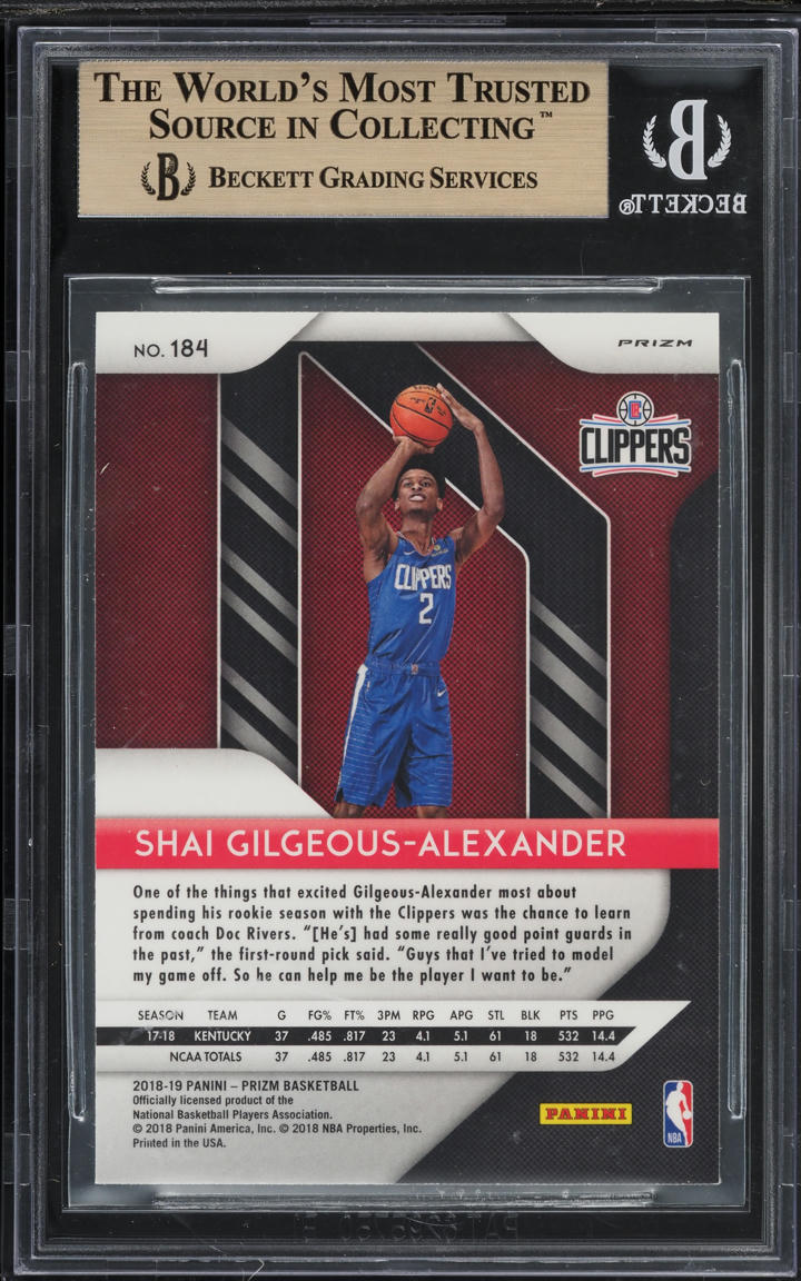 2018 Panini Prizm Silver Shai Gilgeous-Alexander ROOKIE #184 BGS 10 PRISTINE