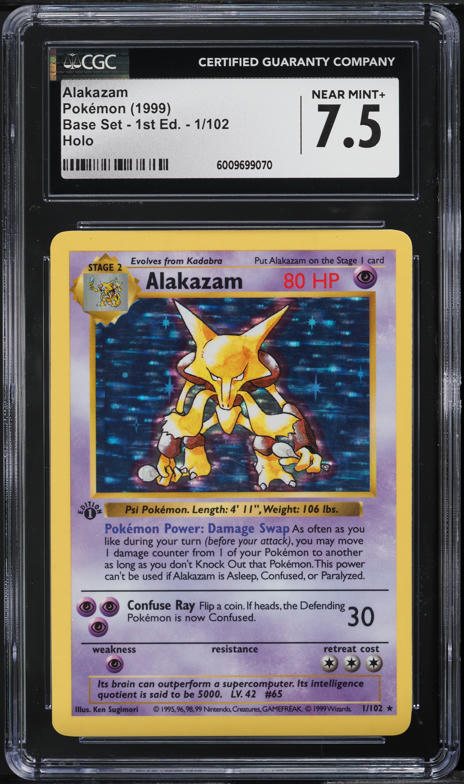 alakazam original pokemon card 1999 Pokemon Base Set Shadowless 1st Edition Holo Alakazam #1 CGC 7.5 NRMT+  on Fanatics Collect