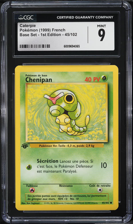 1999 Pokemon Base Set Shadowless 1st Edition Caterpie #45 PSA 10