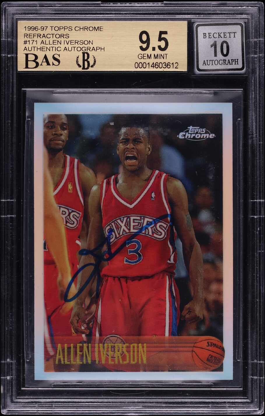 1996 Topps Chrome Refractor Allen Iverson ROOKIE AUTO #171 BAS BGS