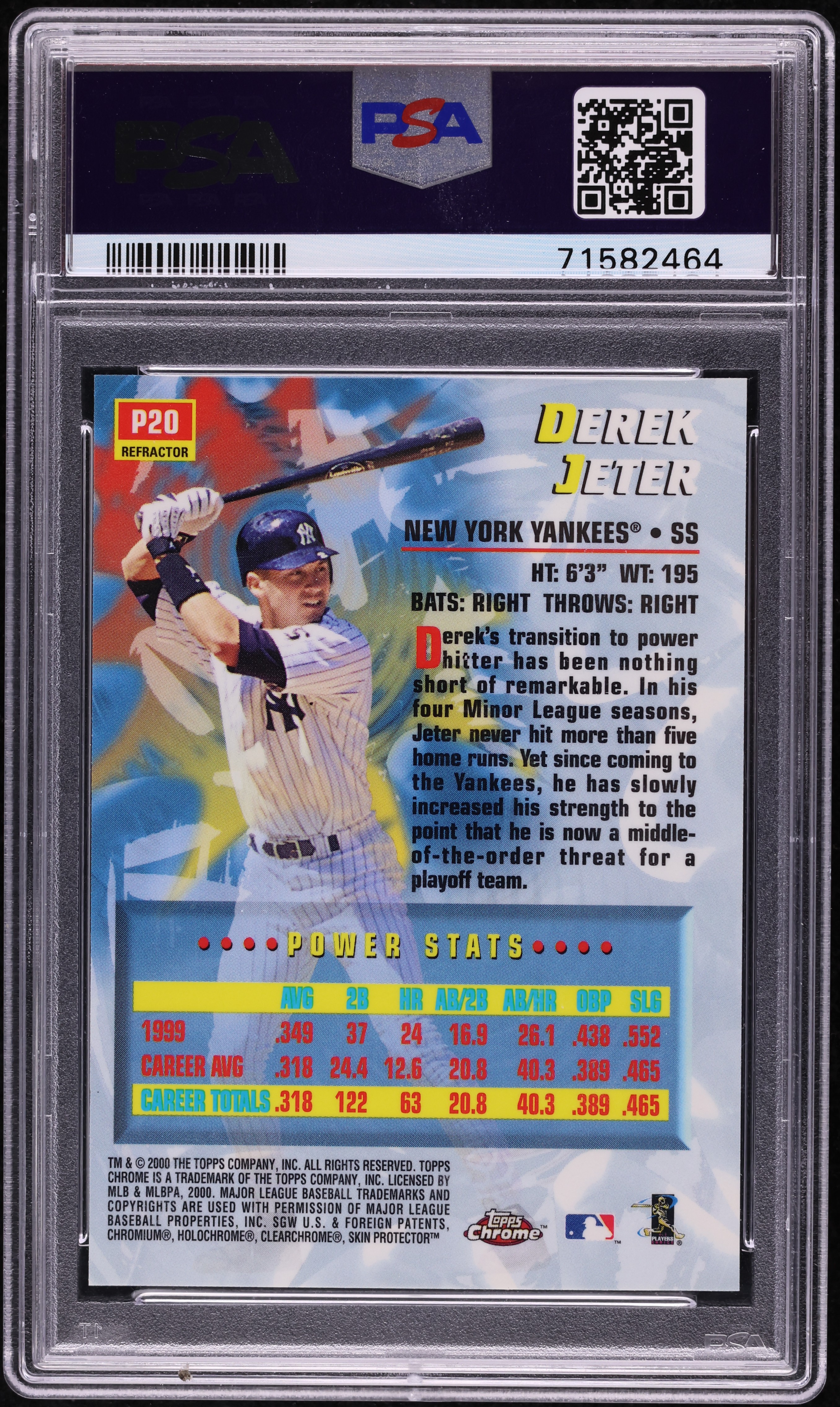 2000 Topps Chrome Power Players Refractor Derek Jeter #P20 PSA 9