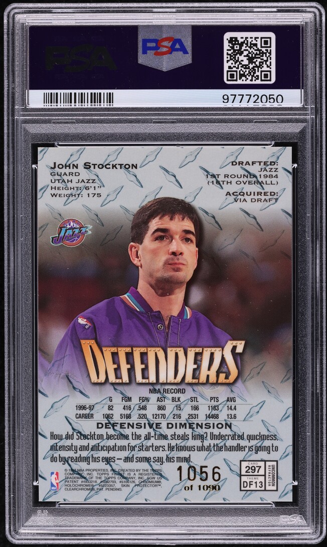 1997 Finest Refractor John Stockton /1090 #297 PSA 9 MINT