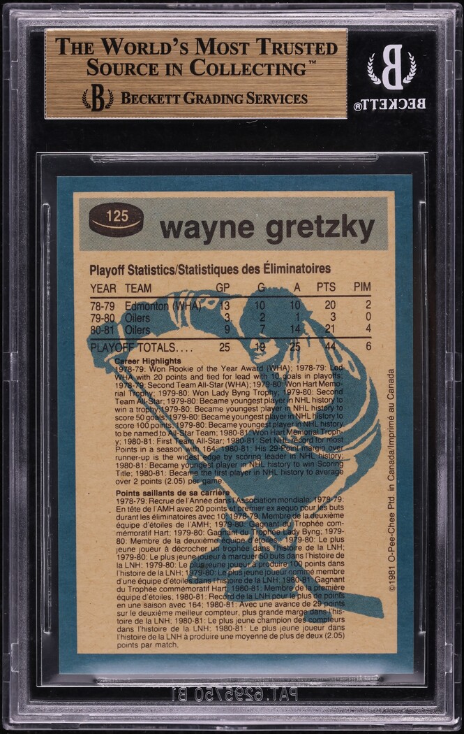 1981 O-Pee-Chee Hockey Wayne Gretzky SUPER ACTION #125 BGS 10 PRISTINE