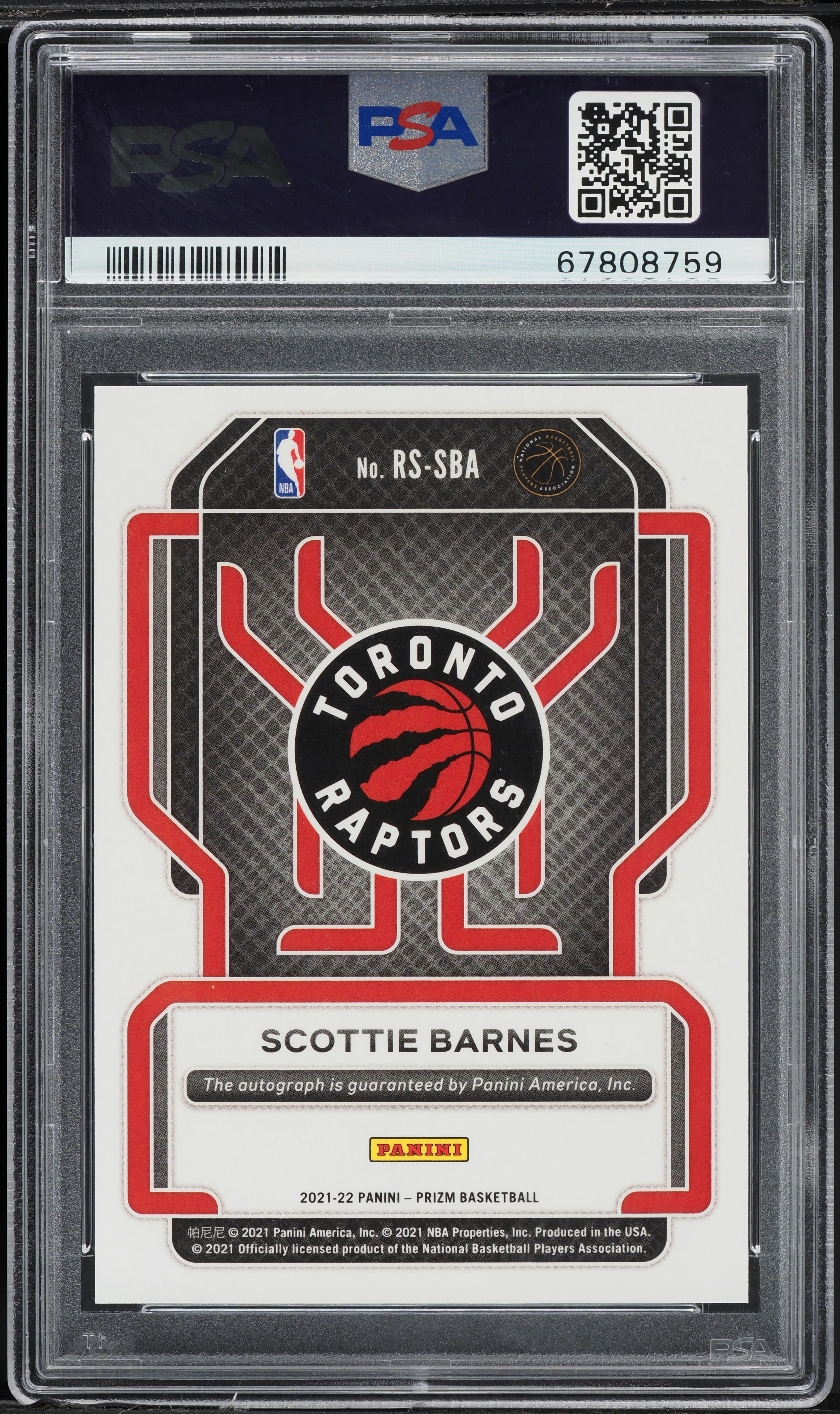 2021 Panini Prizm Scottie Barnes ROOKIE AUTO DNA 10 #RS-SBA PSA 10