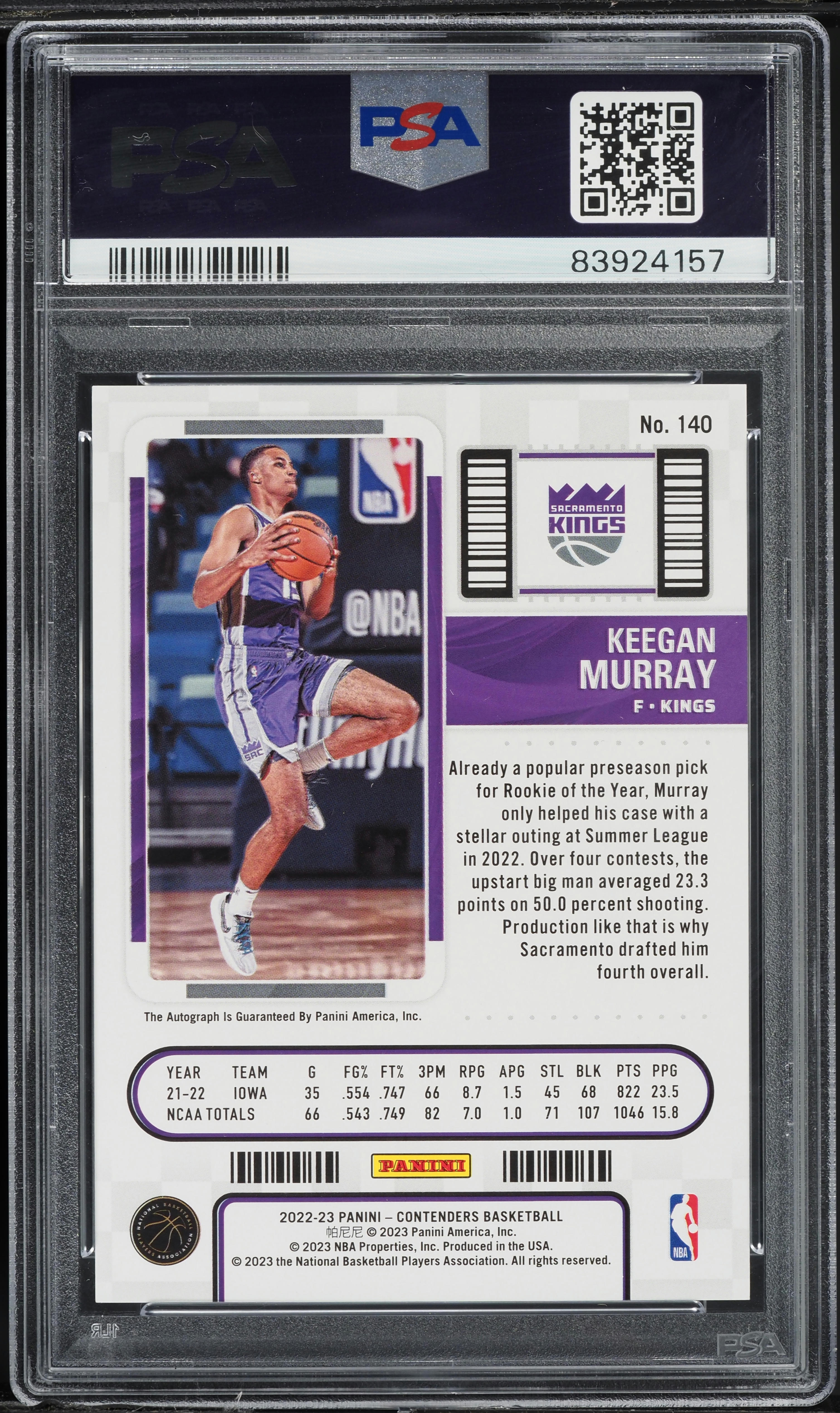 2022 Panini Contender The Finals Keegan Murray ROOKIE AUTO /49