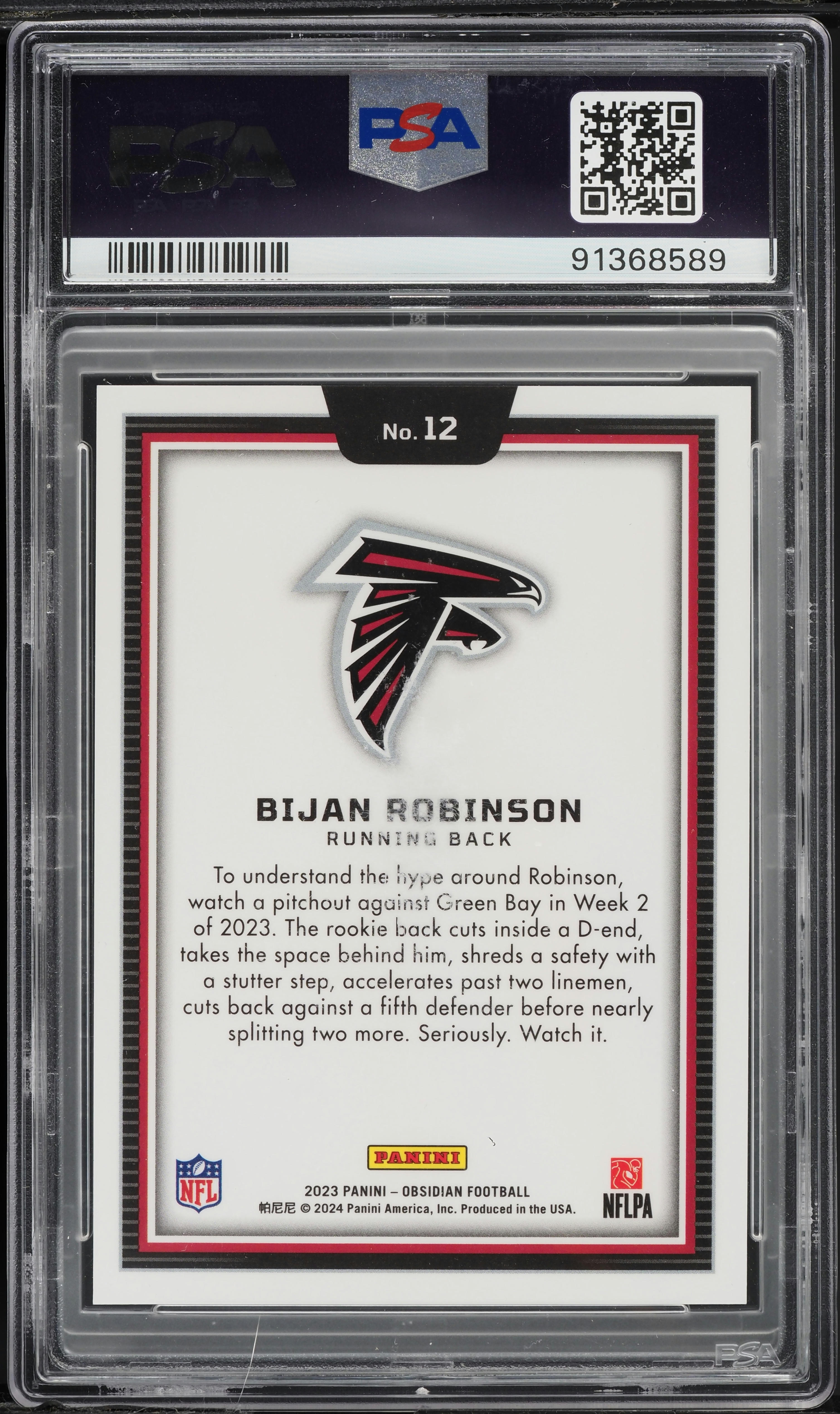 2023 Panini Obsidian Black Colorblast Bijan Robinson ROOKIE #12