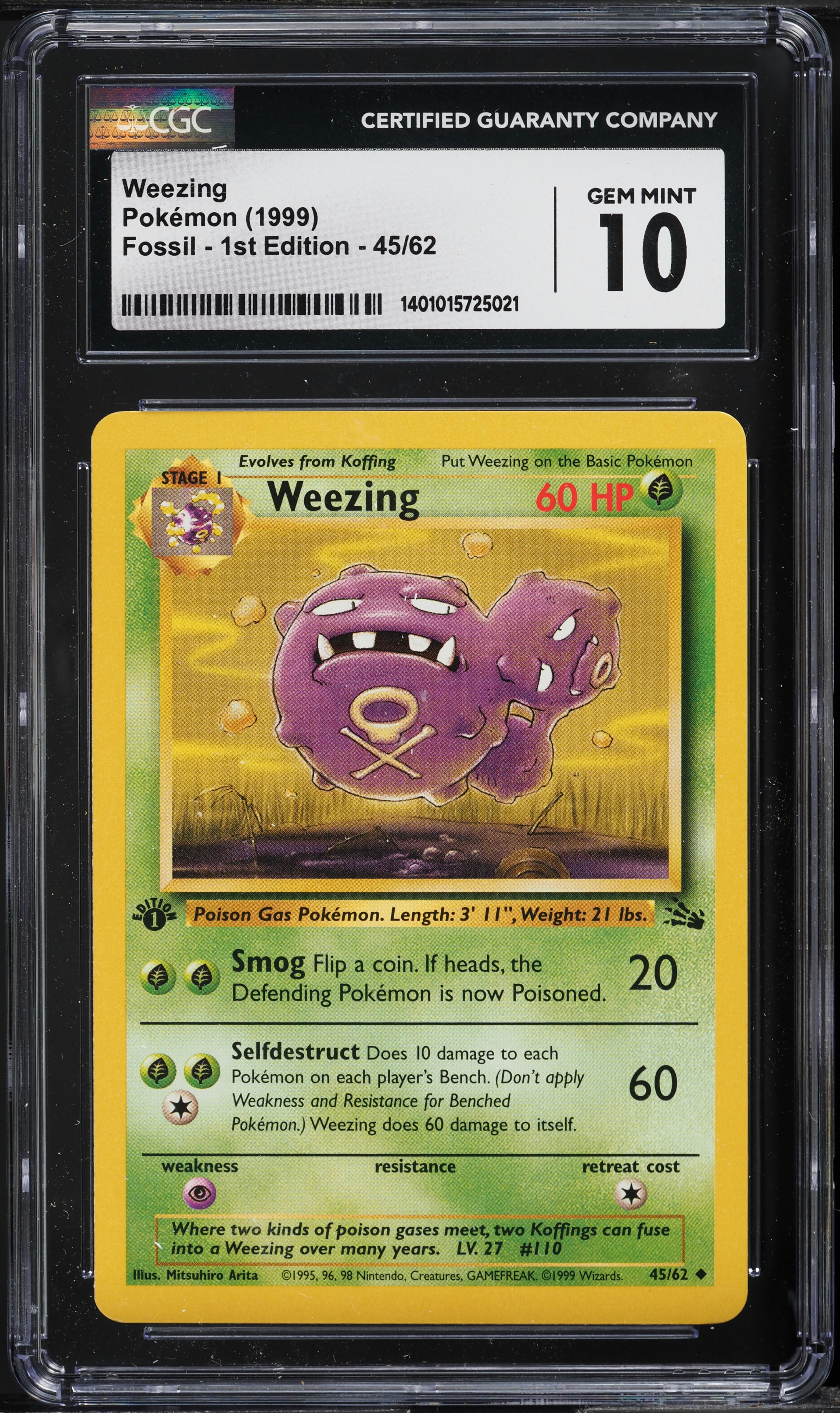 1999 Pokemon Fossil 1st Edition Weezing #45 CGC 10 GEM MINT on