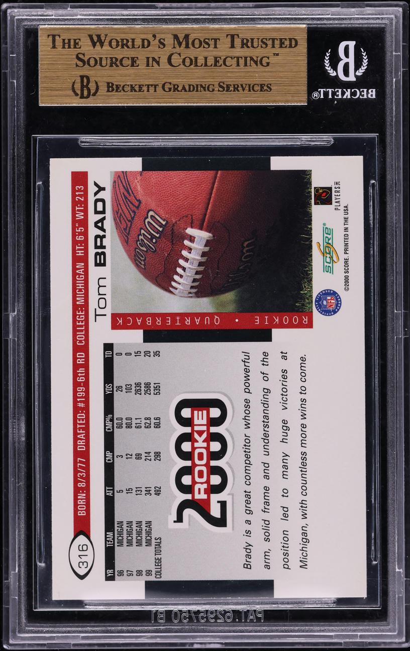 2000 Score Football Tom Brady ROOKIE #316 BGS 9.5 GEM MINT