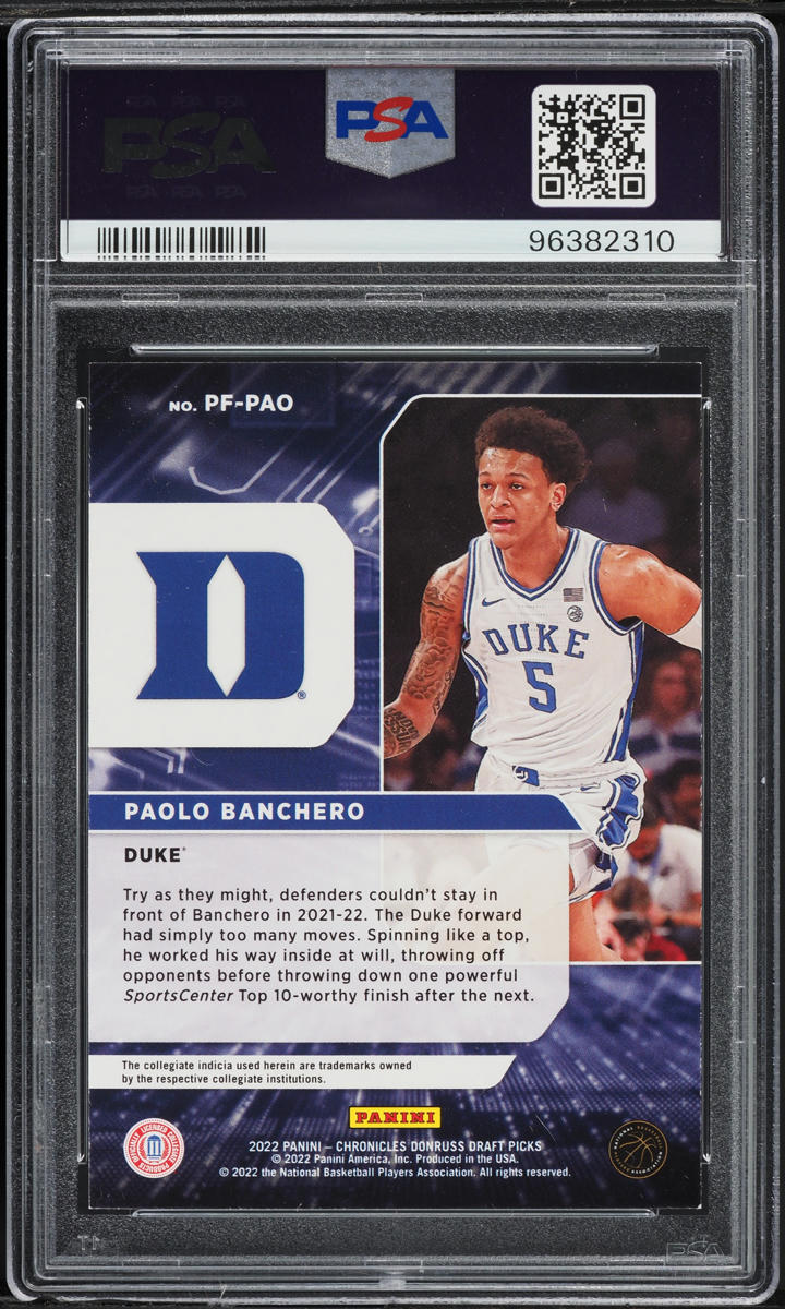 2022 Panini Chronicles Draft Donruss Power Formulas Paolo Banchero ROOKIE PSA 9