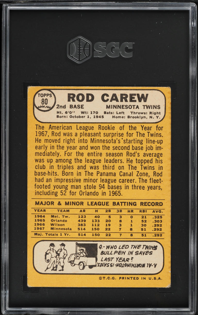 1968 Topps Rod Carew #80 SGC 2 GD