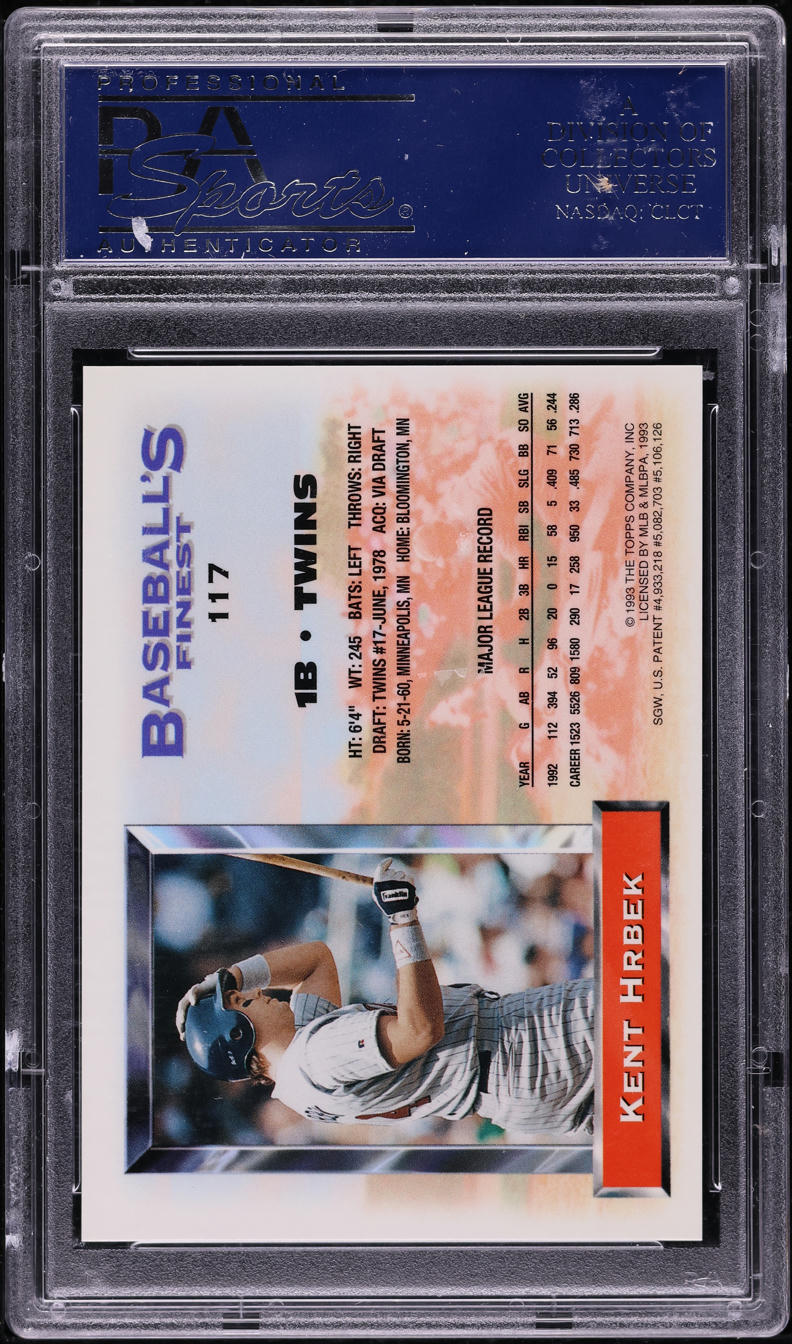 1993 Finest Refractor Kent Hrbek #117 PSA 9 MINT