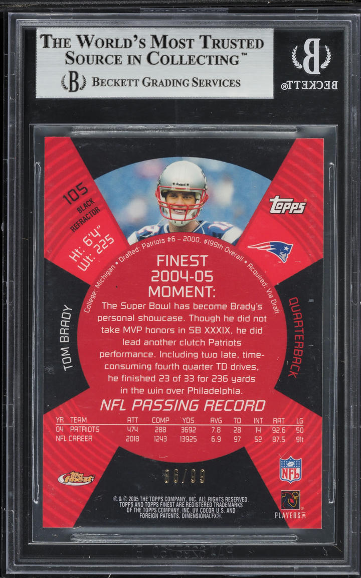 2005 Finest Black Refractor Tom Brady /99 #105 BGS 9 MINT