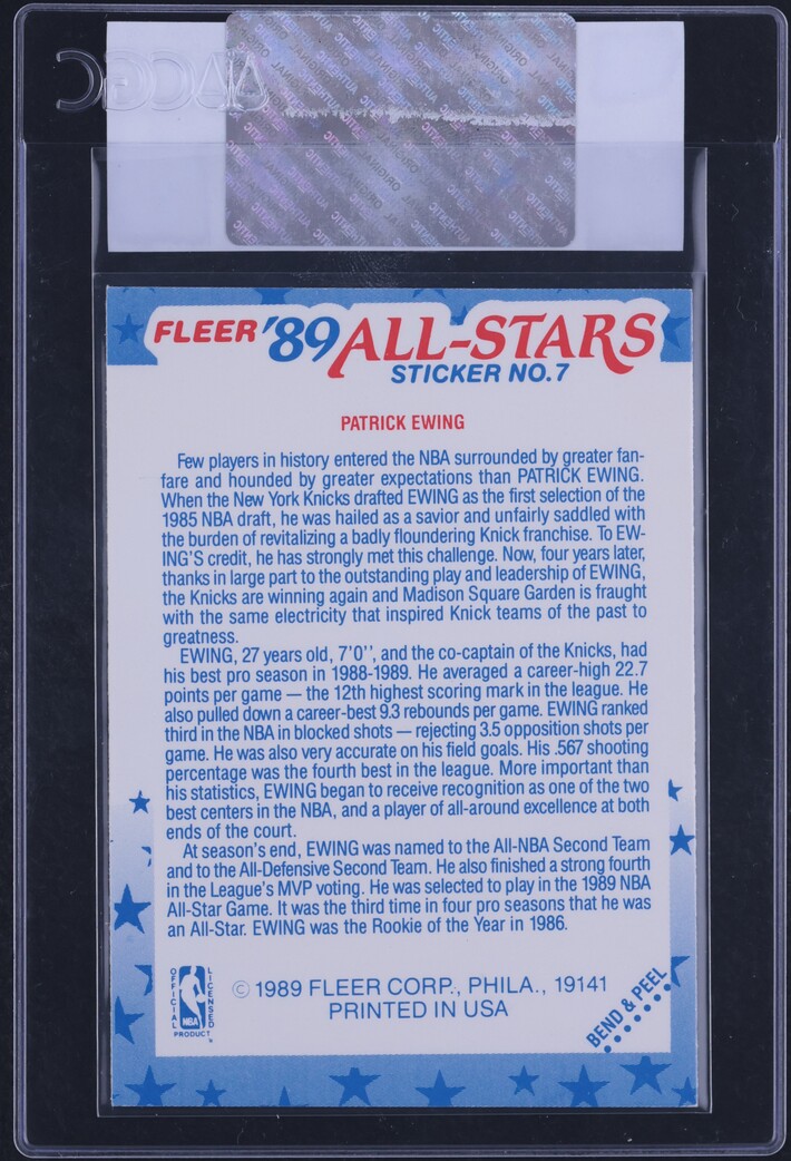 1989 Fleer Stickers All-Star Patrick Ewing #7 CGC AUTH
