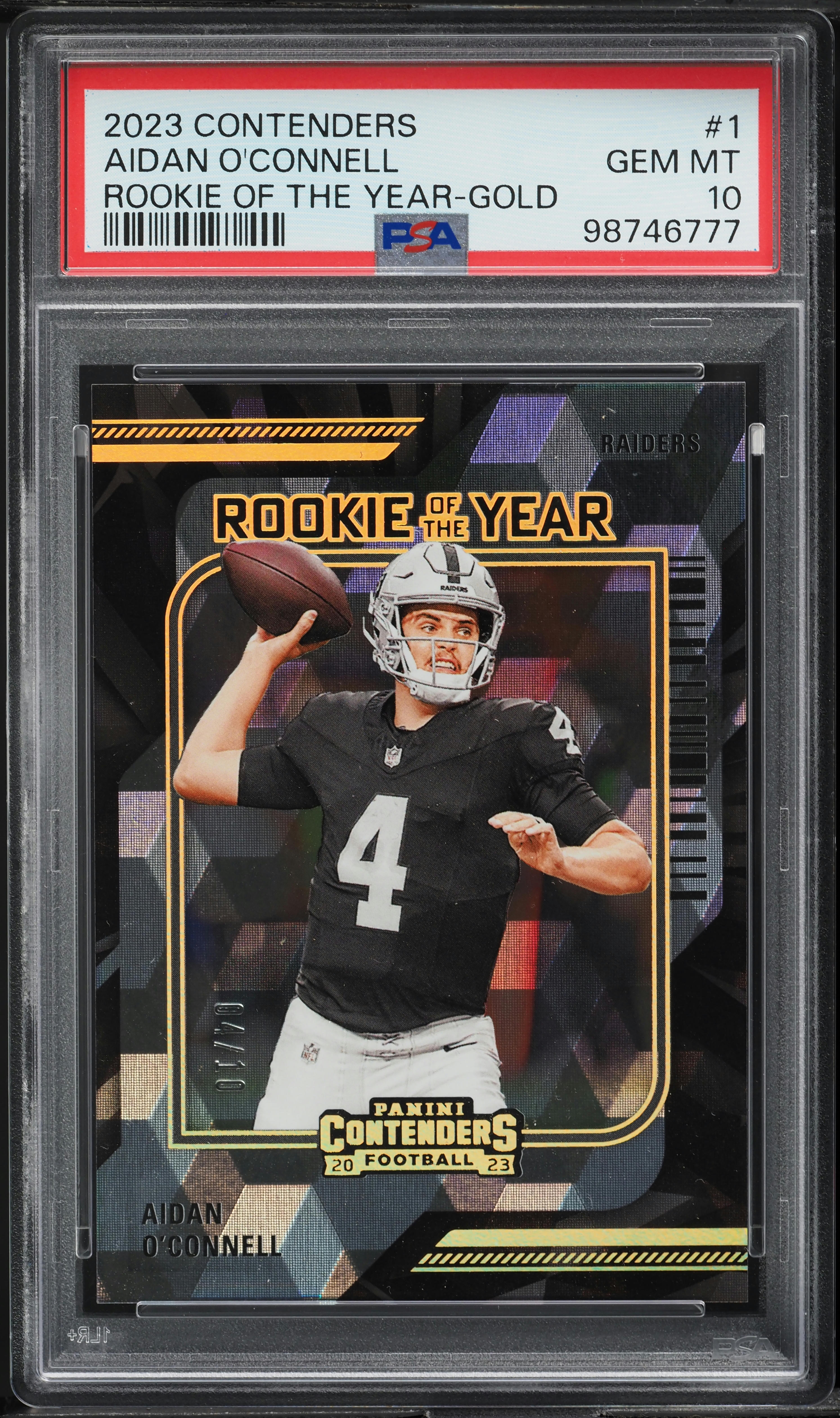 2023 Panini Contenders ROY Gold Aidan O'Connell ROOKIE JRSY # 4/10