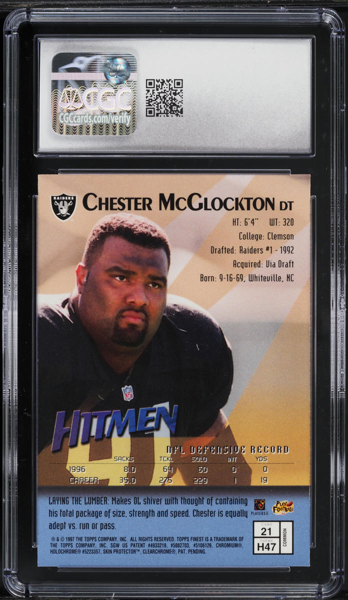 1997 Finest Football w/ Coating Chester McGlockton #21 CGC 8 NM-MT