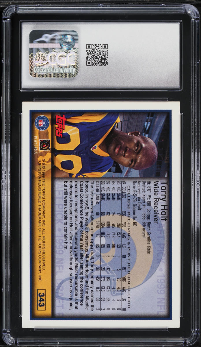 1999 Topps Football Torry Holt ROOKIE #343 CGC 8 NM-MT
