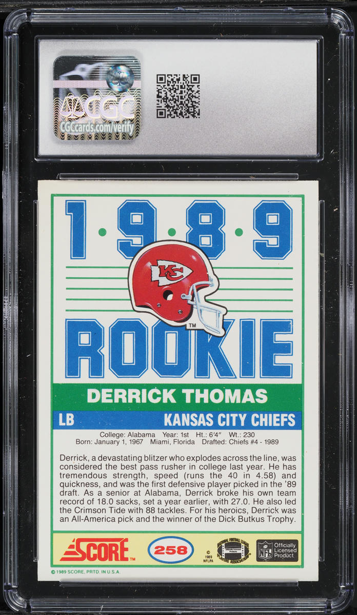 1989 Score Football Derrick Thomas ROOKIE #258 CGC 8 NM-MT