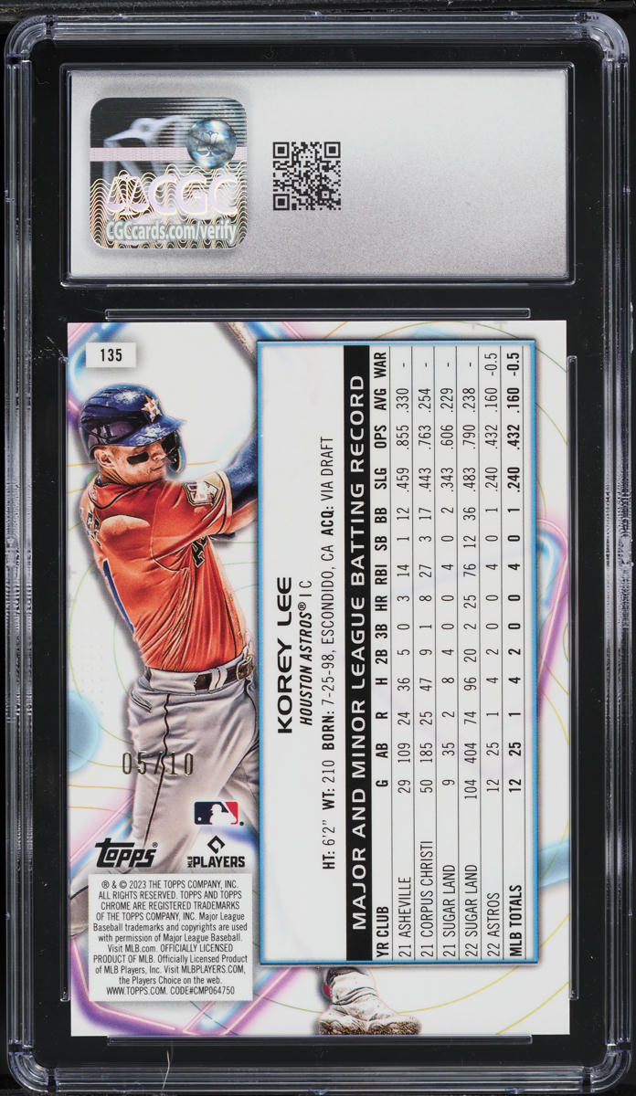 2023 Topps Chrome Cosmic Black Eclipse Refractor Korey Lee ROOKIE /10 #135 CGC 10 GEM MINT