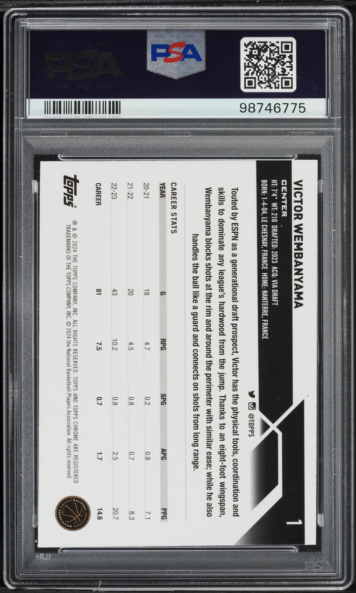 2023 Topps Chrome Green Topps Refractor Victor Wembanyama ROOKIE #1 PSA 9 MINT