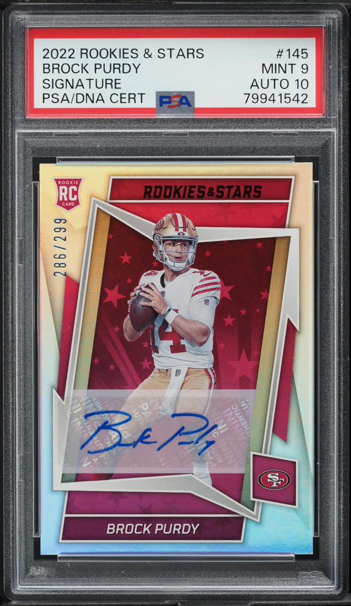 2022 Panini Rookies & Stars Brock Purdy ROOKIE AUTO DNA 10 /299 #145 PSA 9 MINT