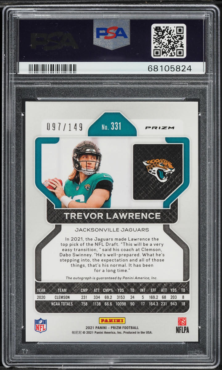 2021 Panini Prizm Red Wave Trevor Lawrence ROOKIE AUTO /149 #331 PSA/DNA 9 MINT