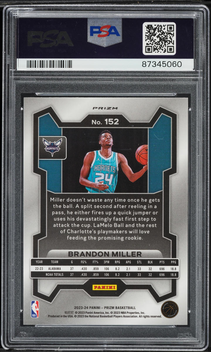 2023 Panini Prizm Ice Brandon Miller ROOKIE #152 PSA 10 GEM MINT