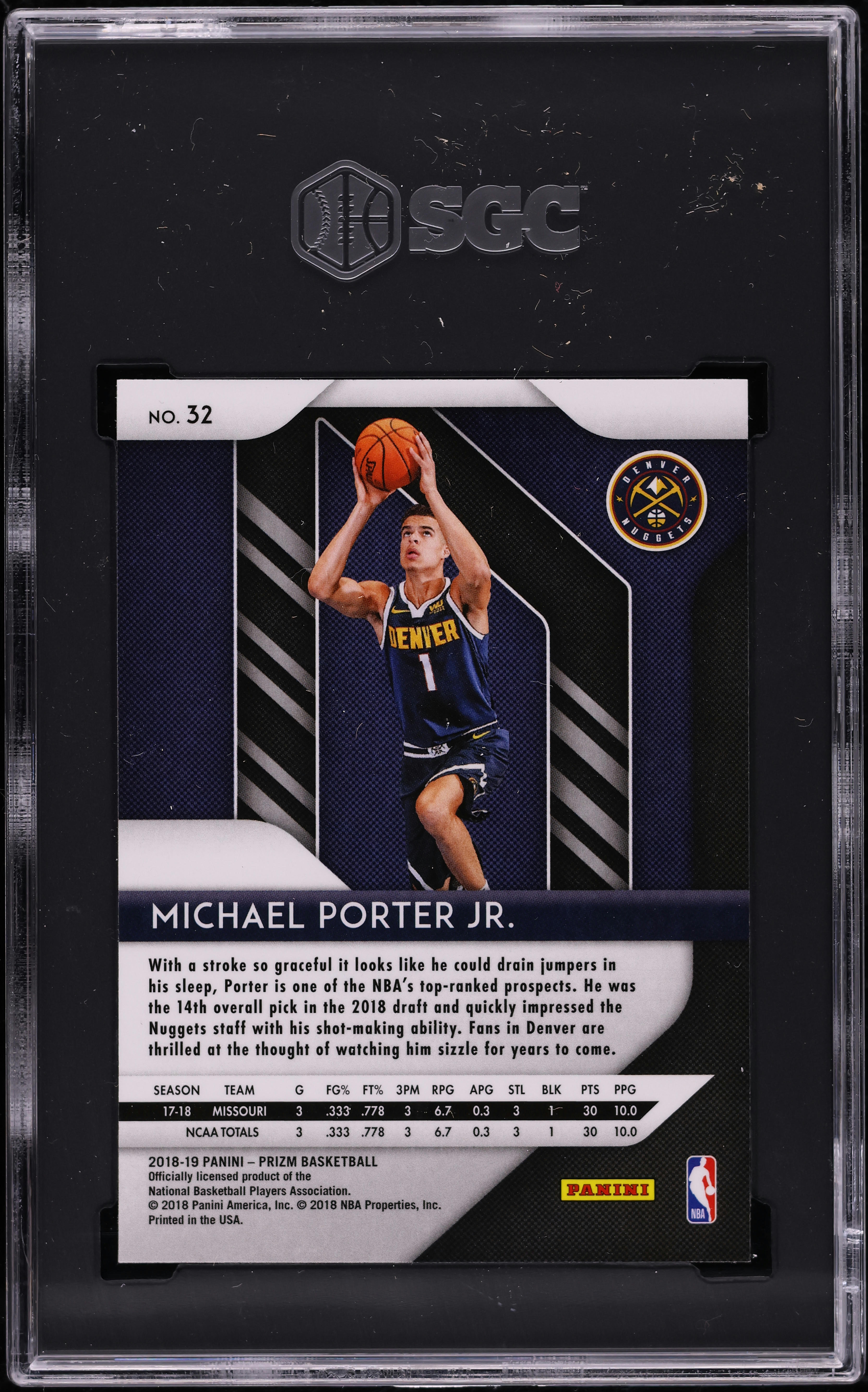 2018 Panini Prizm Michael Porter Jr. ROOKIE #32 SGC 9 MINT 2018 Panini Prizm Michael Porter Jr. ROOKIE #32 SGC 9 MINT