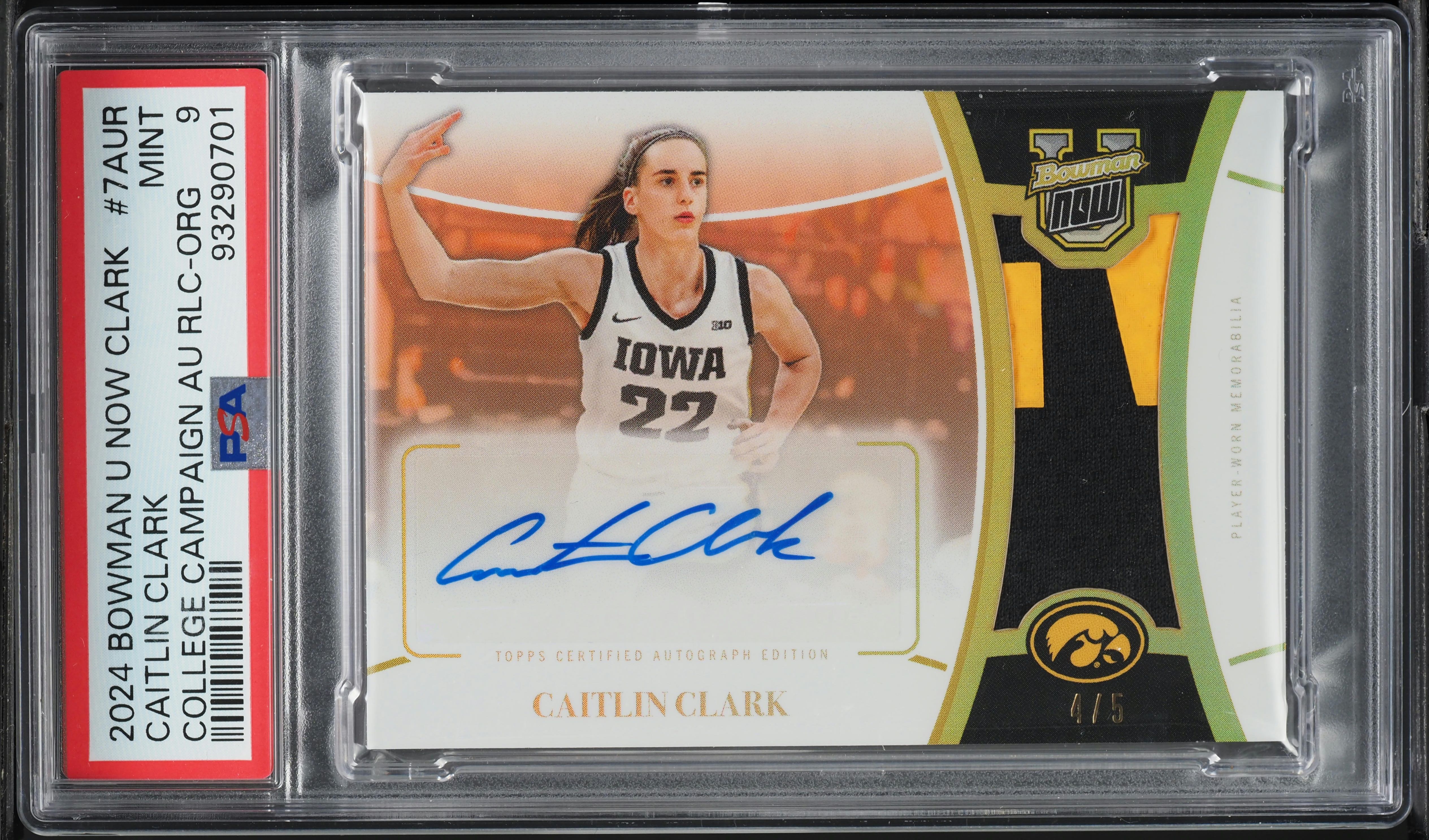 2024 Bowman U Now Collegiate Orange Caitlin Clark ROOKIE PATCH 