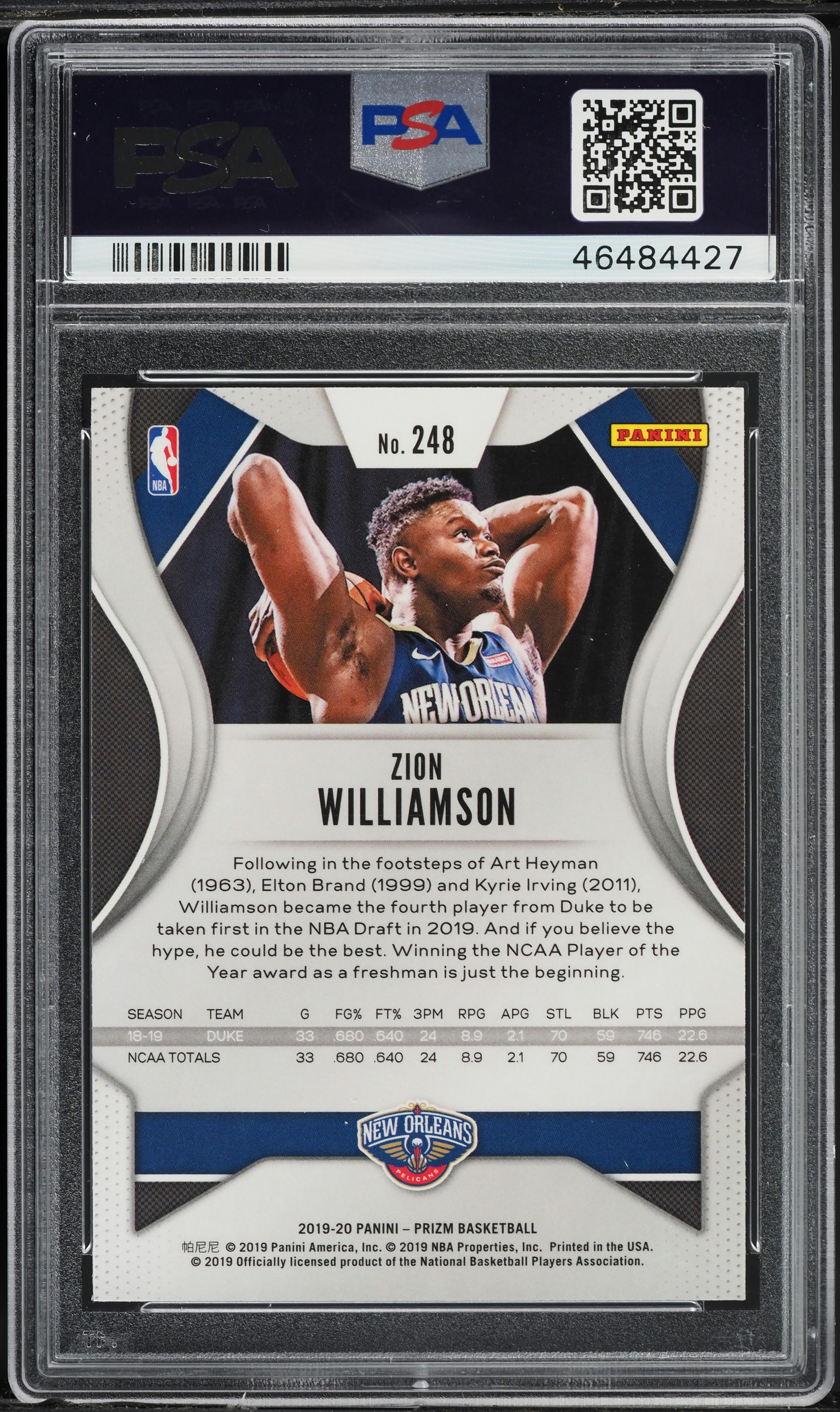 2019 Panini Prizm Zion Williamson ROOKIE #248 PSA 10 GEM MINT on