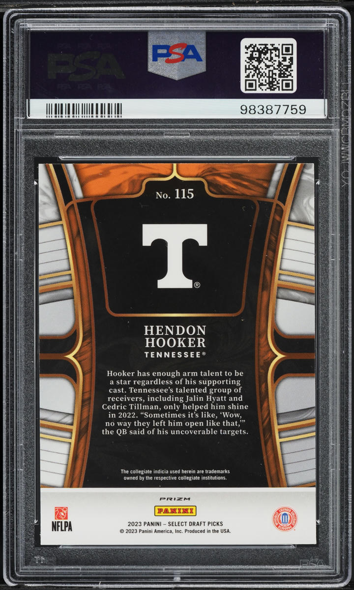 2023 Select Draft Picks Gold Lazer Prizm Hendon Hooker ROOKIE #115 PSA 10 GEM