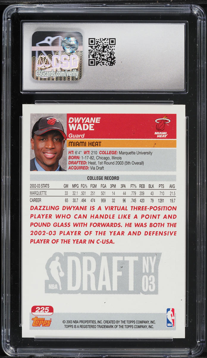 2003 Topps First Edition Dwyane Wade ROOKIE #225 CSG 9 MINT
