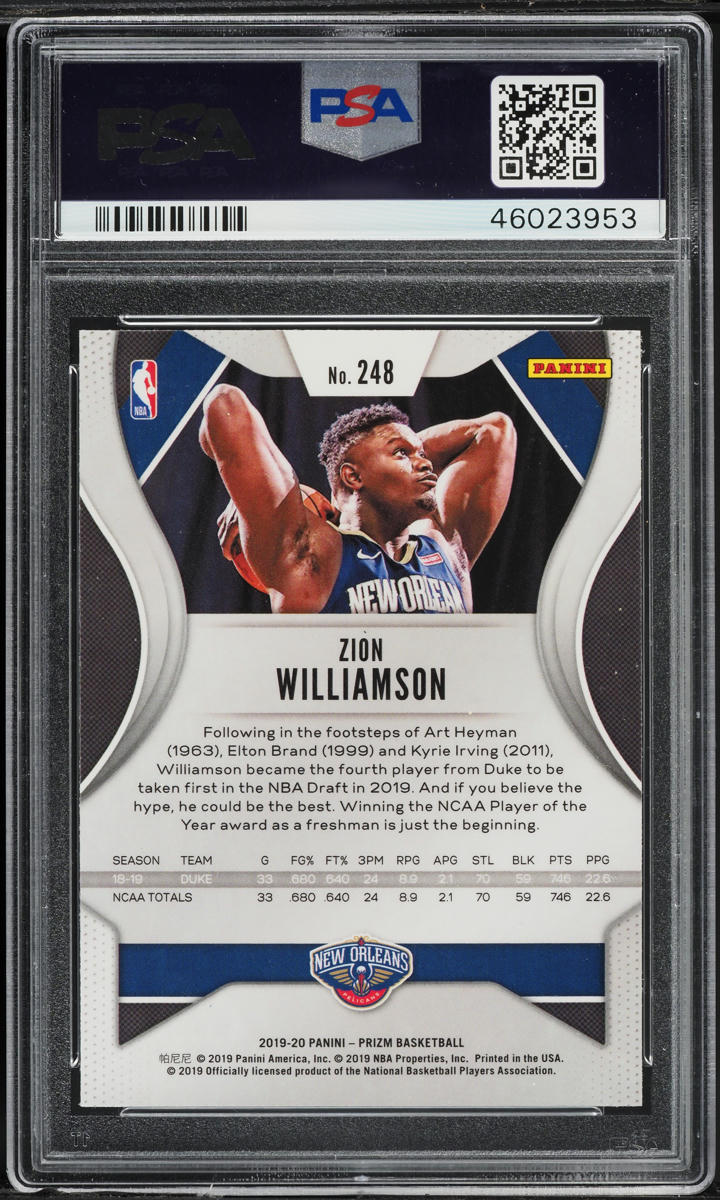 2019 Panini Prizm Zion Williamson ROOKIE #248 PSA 10 GEM MINT on