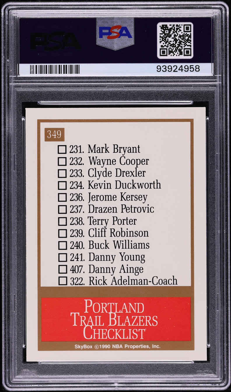 1990 Skybox Team Checklist Portland Trail Blazers #349 PSA 9 MINT