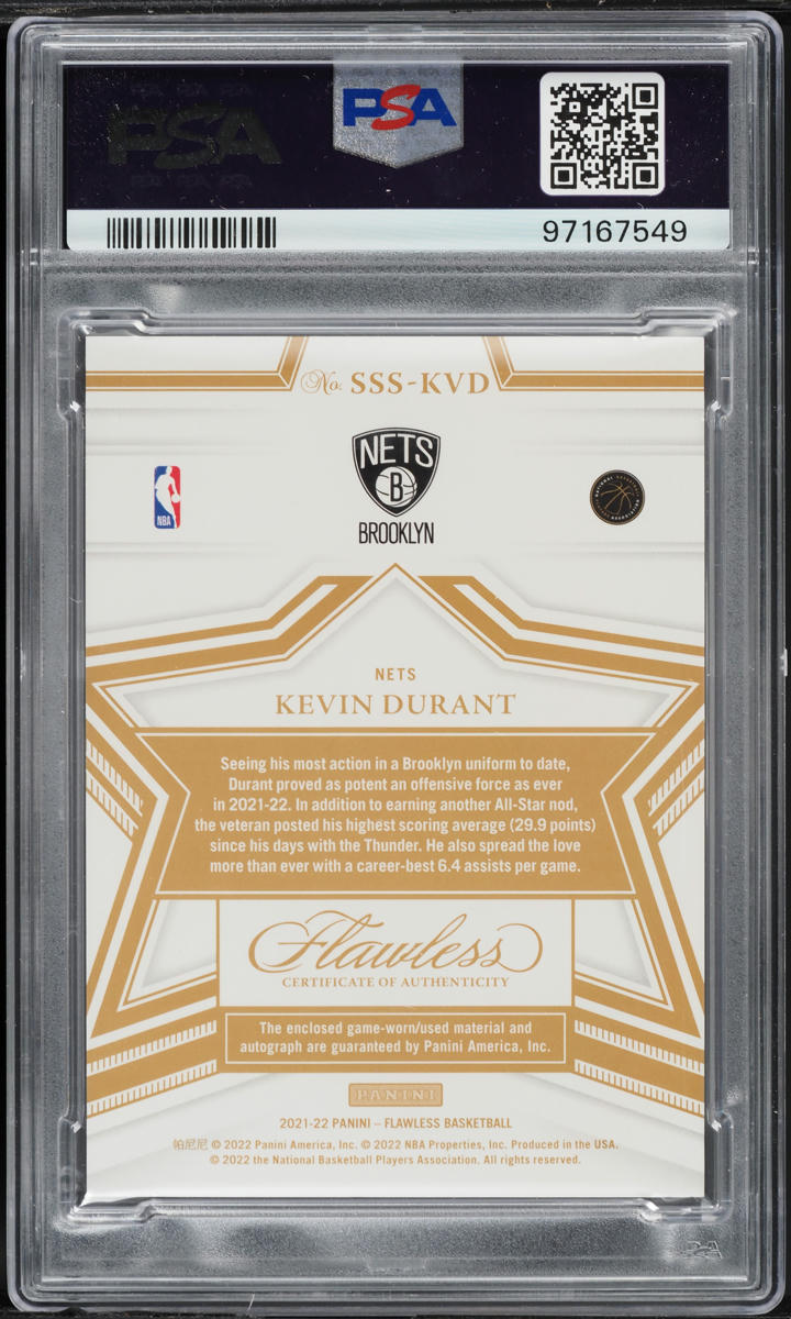 2022 Panini Flawless Update '21 Star Swatch Kevin Durant PATCH AUTO /20 PSA 9