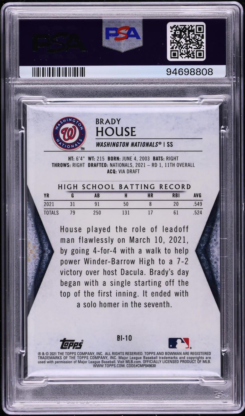 2021 Bowman Draft Bowman Invicta Atomic Refractor Brady House 