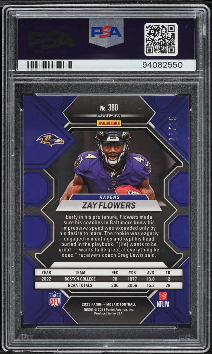 2023 Panini Mosaic Blue Fluorescent Zay Flowers ROOKIE /15 #380