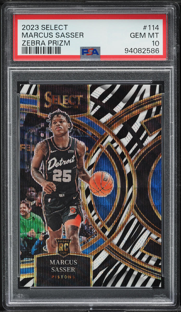 2023 Panini Select Premier Zebra Prizm Marcus Sasser ROOKIE #114 PSA 10 GEM MINT