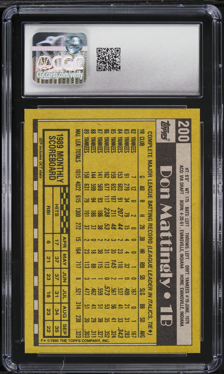 1990 Topps Don Mattingly #200 CGC 9 MINT
