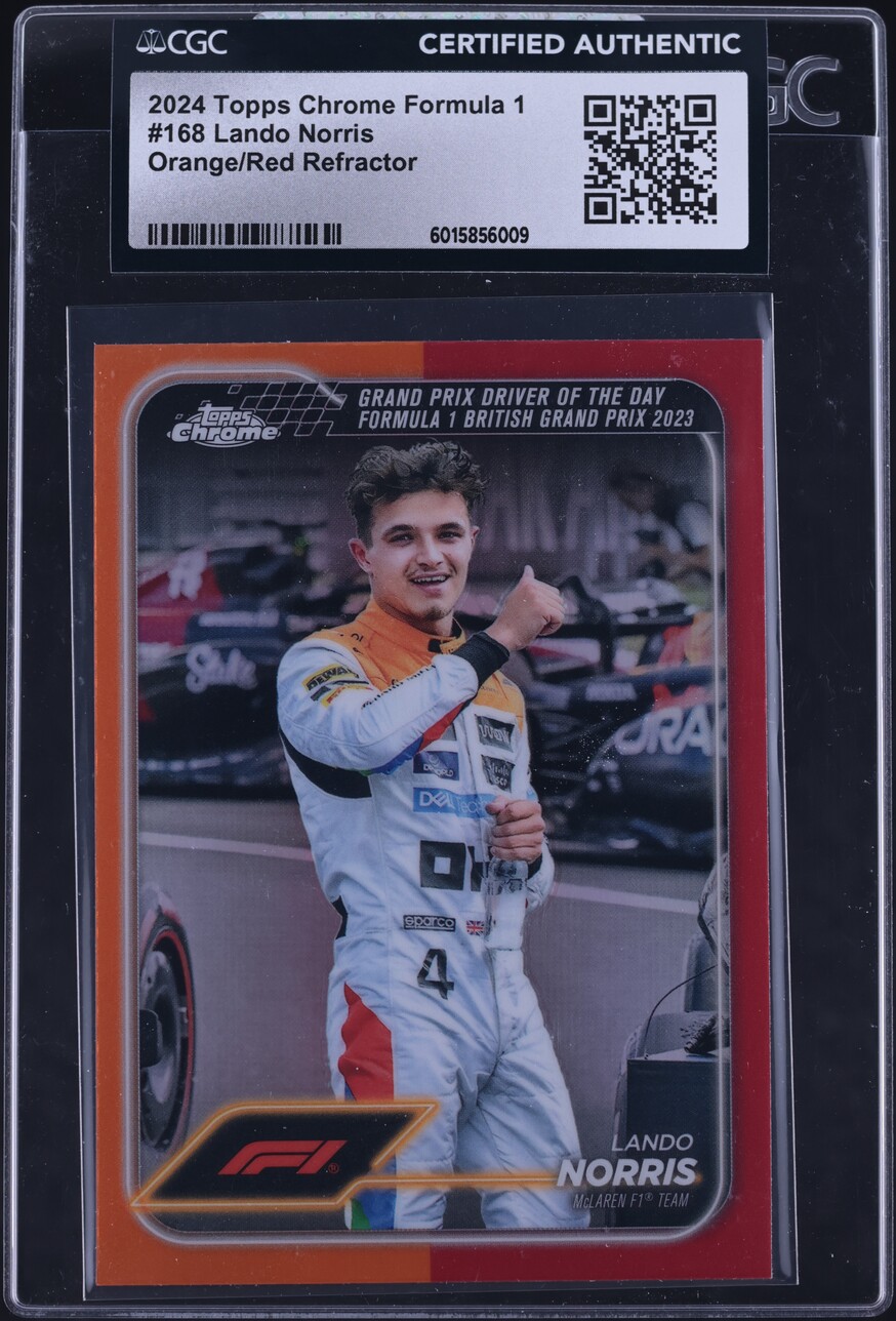 2024 Topps Chrome Formula 1 F1 Orange Red Refractor Lando Norris #168 CGC AUTH