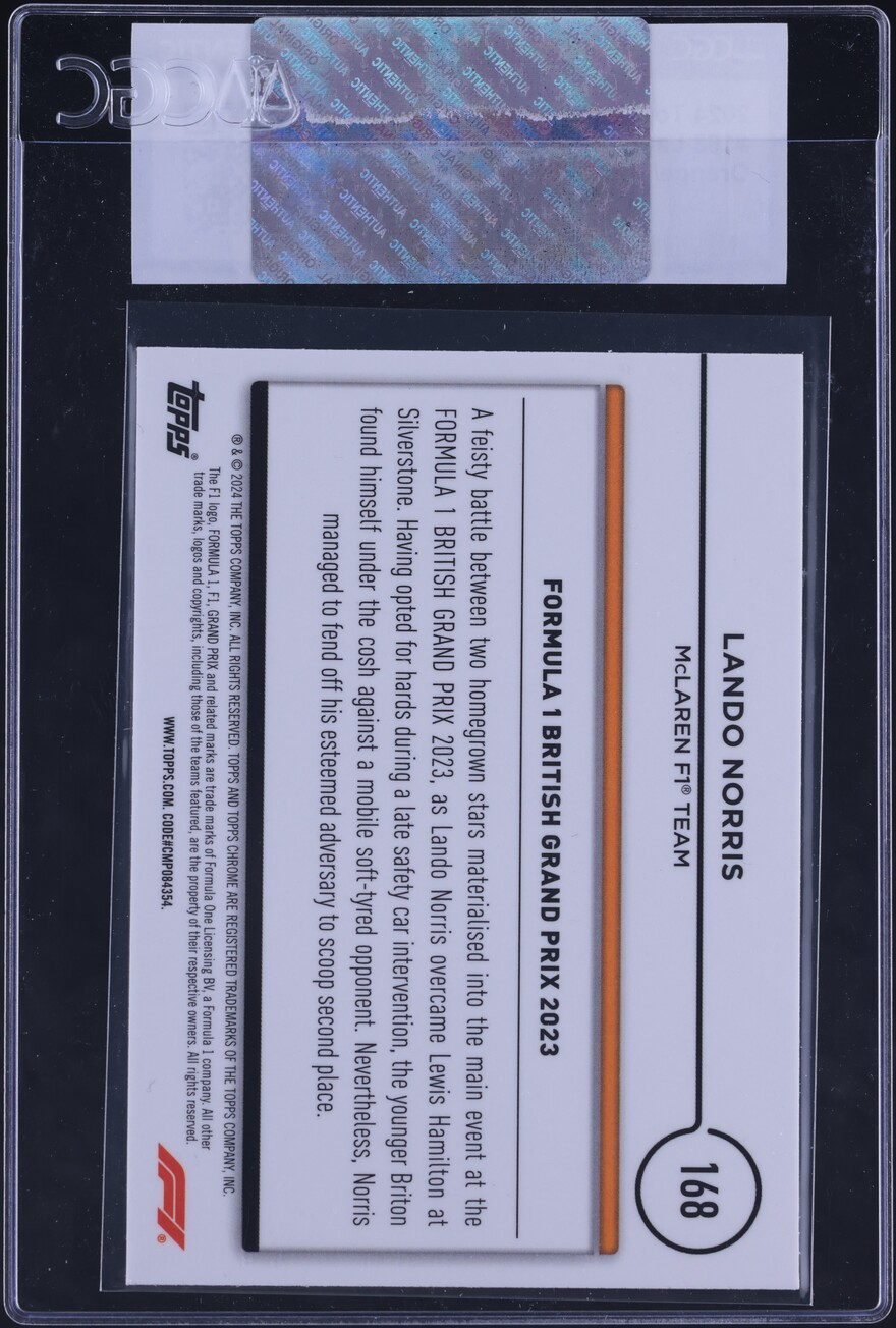 2024 Topps Chrome Formula 1 F1 Orange Red Refractor Lando Norris #168 CGC AUTH