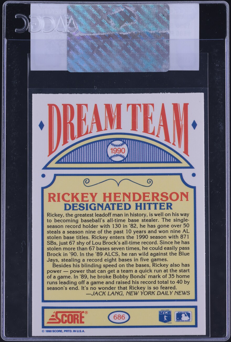 1990 Score Rickey Henderson #686 CGC AUTH