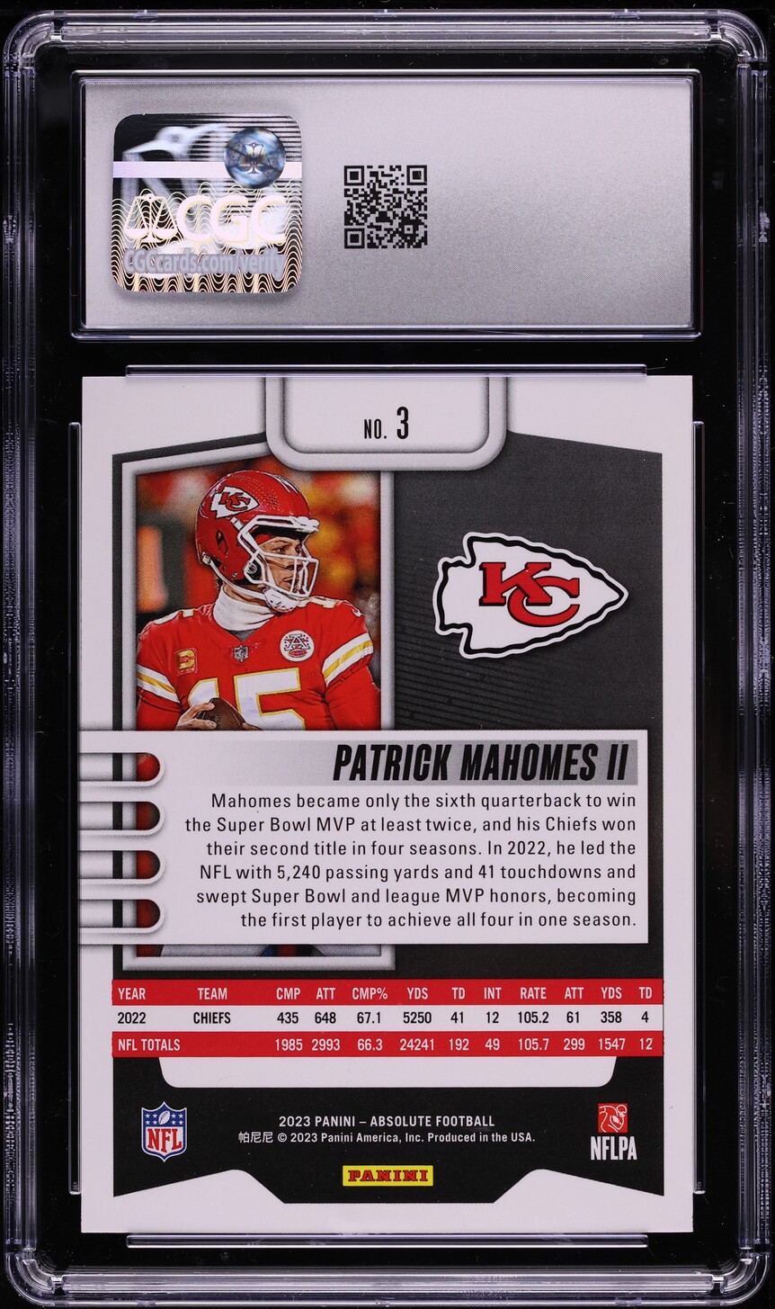 2023 Absolute Football Patrick Mahomes II #3 CGC 10 GEM MINT