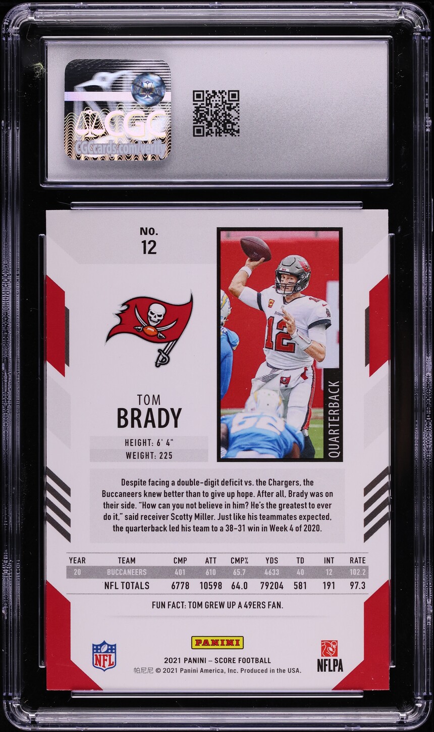 2021 Score Tom Brady #12 CGC 10 GEM MINT