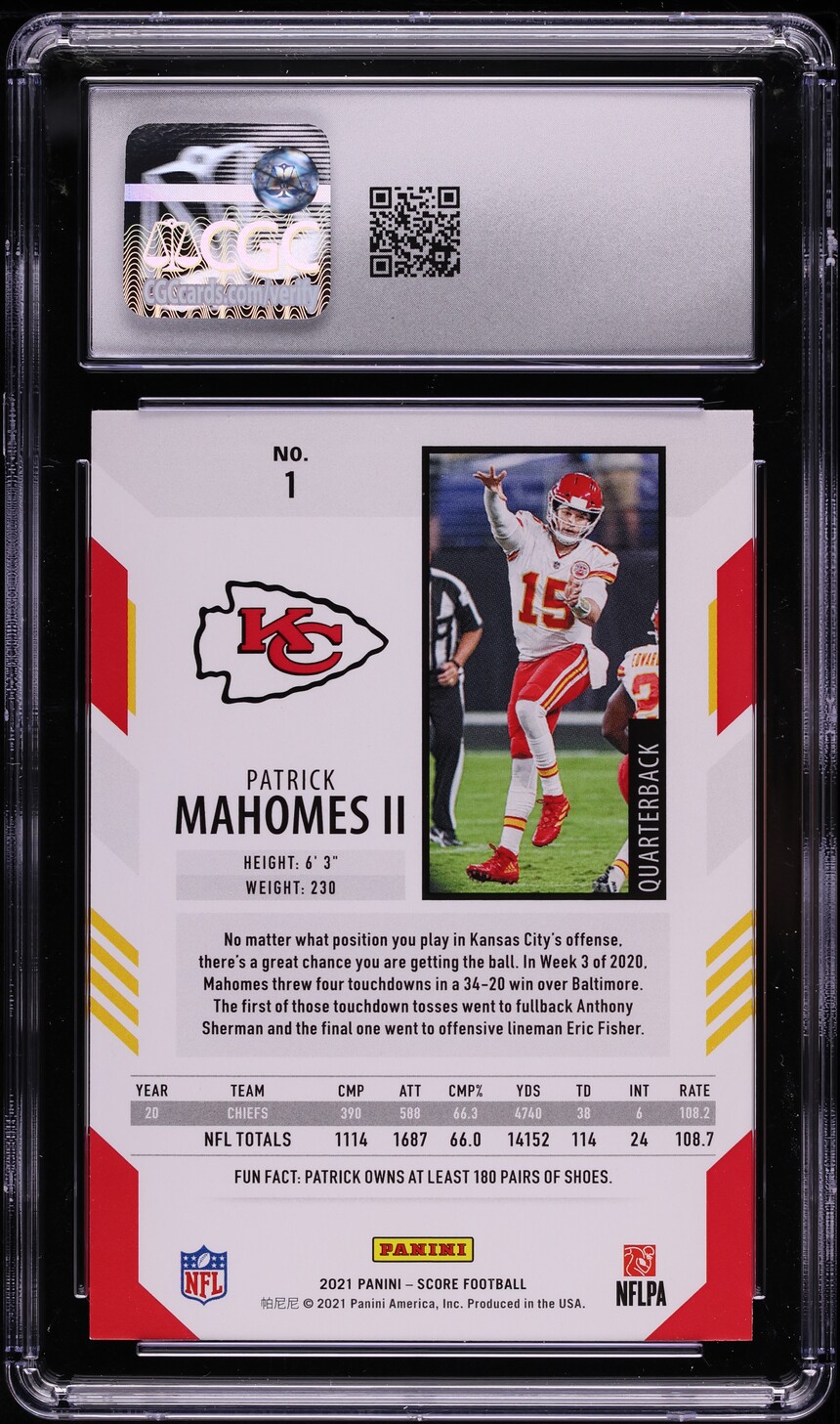 2021 Score Football Patrick Mahomes II #1 CGC 10 GEM MINT