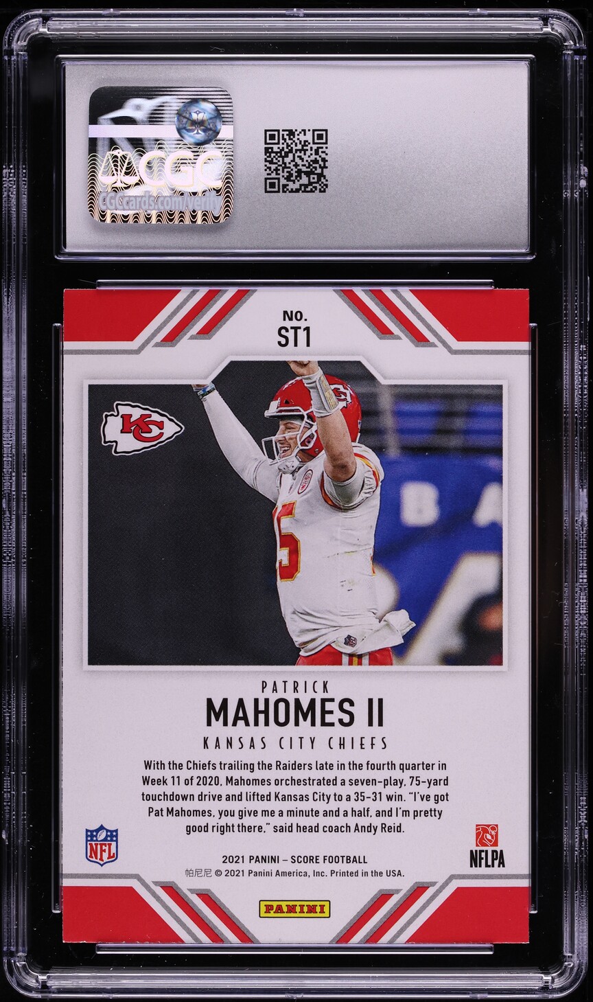 2021 Score Team Patrick Mahomes II #ST1 CGC 10 GEM MINT